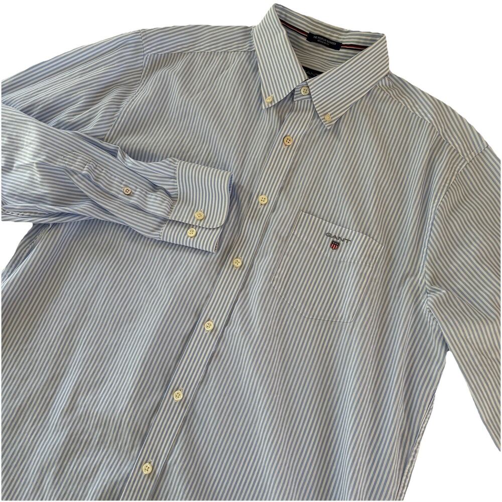 Gant Men’s Blue & White Striped Button Down The Poplin Banker Shirt Size Large